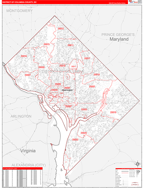 District of Columbia County, DC Zip Code Map